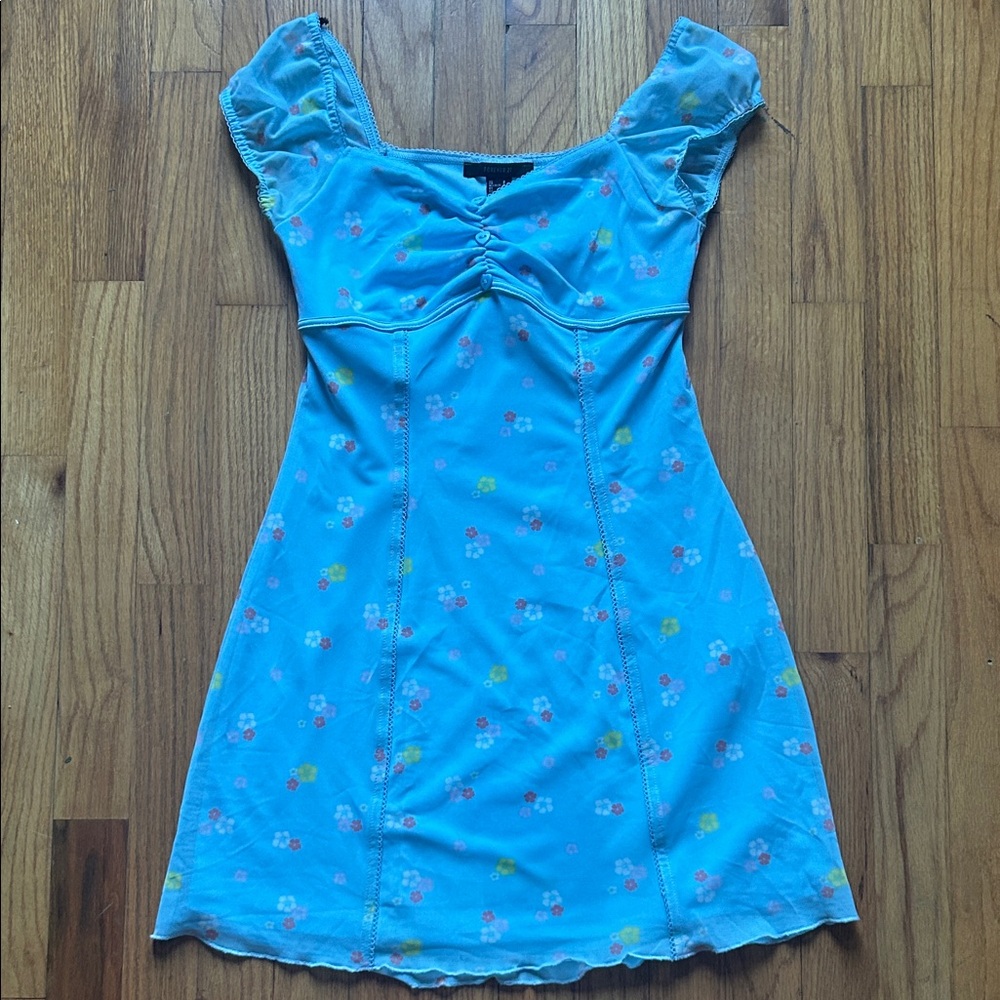 Forever 21 Pastel Blue Floral Button-Front Mini Dress